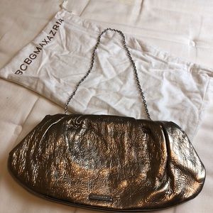 BCBGMAXAZRIA Metallic Clutch with Chain & Dust Bag